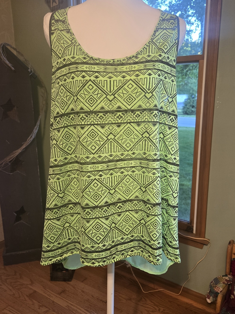 No Boundaries Neon Green Aztec Print Sleeveless Tank